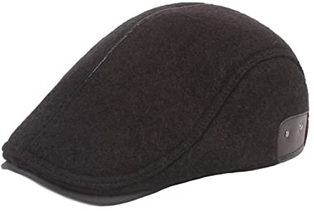 Lifup Herren Schiebermütze mit Ohrenklappen, Kunstleder Schirmmütze Flach Mütze Gatsby Cap Schwarz 2 Mittel