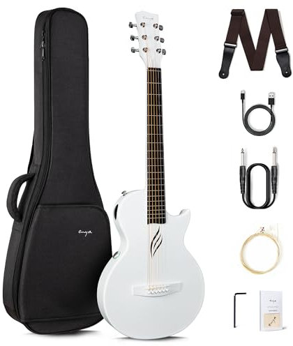 Enya Acoustic Electric Guitar Set - 35 Zoll Weiß Nova Go SP1 Akustik Gitarre mit Smart AcousticPlus Tonabnehmer Klein und leicht für Kinder Erwachsene Anfänger Starter Set Reise Band Konzert