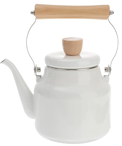 Cabilock Emaille Teekessel Für Herd Und Induktion Vintage Wasserkessel Mit Holzgriff 1.8 L Teekanne Für Tee Kaffee Und Küche