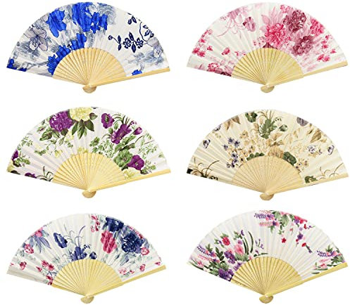 YUE QIN 6 Stück Handfächer Faltbare Handheld Faltfächer Bambus Faltfächer Chinesischen Stil Hand Fächer für Wanddekoration Geschenke Hochzeit Party Fotografie Dekoration
