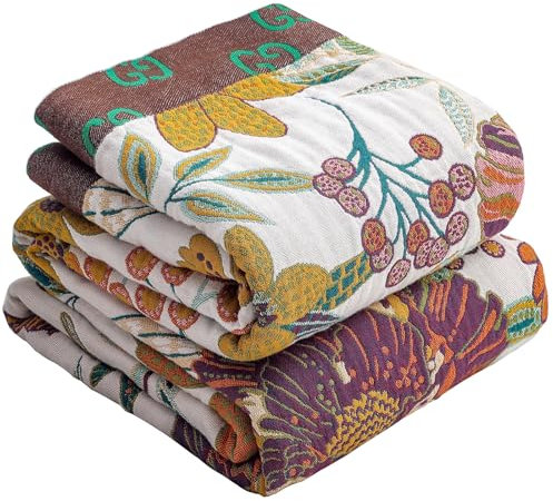 HOORDRY Tagesdecke Bettüberwurf 200x230 cm 100% Baumwolle Boho Decke,Baumwolldecke als Bett-Überwurf,Couch-Überwurf,Sofa-Überwurf,Doppelseitig gewebte tagesdecke mit Muster,Blume