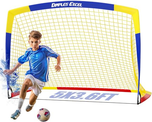 Dimples Excel Pop-Up Fußballtor – Faltbar für Kinder | 1 Tor 152x110 cm | Farbe: Blau Gelb | Für Garten, Training & als Geschenk geeignet