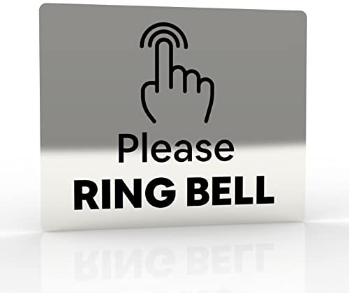 The Print Ninja Please ring the bell sign door sign silver outdoor UV stable laser engraved with symbol & text (11cm x 9cm) custom colours/fixing specialist outdoor marine stable acrylic