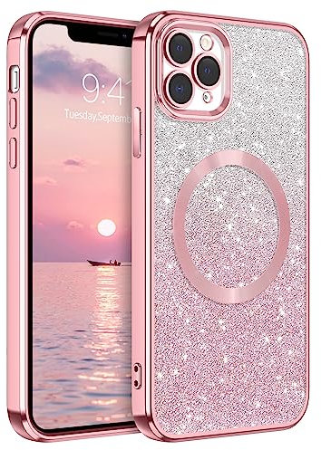 DUEDUE für iPhone 11 Pro Max Hülle Glitzer 6.5'', iPhone 11 Pro Max Handyhülle Glitzer mit Magnetische Stoßfeste Schutzhülle Soft TPU für iPhone 11 Pro Max Hülle Mag-Safe Magnetische 6.5 Rosa