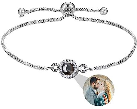 Liskanap Personalisierte Foto Armband mit Bild Rund Projektion Armband im Stein Ich liebe dich 100 Sprachen für Damen Freunde Jahrestag Weihnachten Gedenkfeier Geschenk Silber RoseGold Schwarz