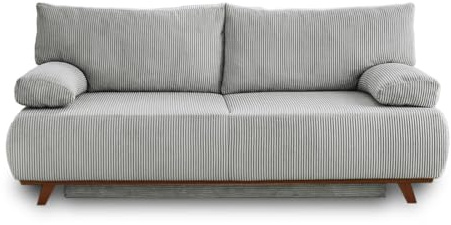 Bestmobilier Cristal - 3-Sitzer Sofa - Schlaffunktion und Bettkasten - aus cordsamt Hellgrau