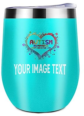 Miujonvy Verre à vin Tasse Texte Personnalisé Ici Double Paroi Sous Vide En Acier Inoxydable Voyage Tumbler pour CoffeeLight Cyan
