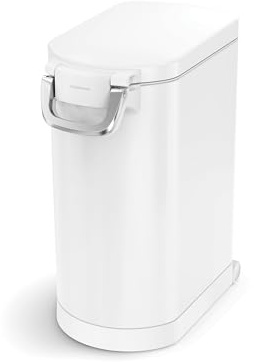 simplehuman CW2113 30L 15KG Large Pet Dog Dry Food Storage Container Bin, Lid-Mounted Measuring Scoop, Airtight Seal, Pet-Proof Lock, Removable BPA-Free Inner Bucket, White Steel
