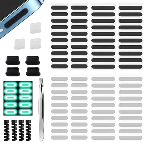 QJFHURB 102 Pcs Compatible con Tapon Antipolvo iPhone Prueba Polvo Calcomanías Tapon Antipolvo para Movil Kit Limpieza Pegatinas Malla Antipolvo Prueba de Polvo Calcomanías Tapon Antipolvo para Movil