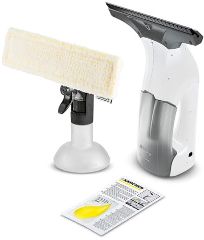 Kärcher WV 1 Plus Lavavetri Aspiragocce, Autonomia: 20 min., Display a LED, Serbatoio Acqua Sporca: 100 ml, Peso: 0,5 kg, Flacone Spray con Panno in Microfibra, 20 ml di Concentrato per Finestre