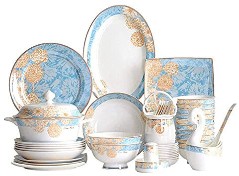 Juego de vajilla de porcelana de lujo, 60 piezas Juegos de cena de cerámica de palacio chino hechos a mano | Platos/Cuencos - Juego combinado de vajilla