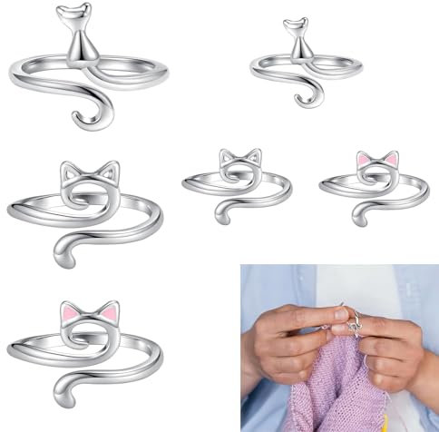 gotyou 6 Stück Metall Häkelring, Verstellbare Haken Strick, Häkelschlaufe Zubehör, Fadenführer Ring Fingerhalter, Crochet Strickfingerhut, Verstellbare Strickschlaufe für Basteln Handweben Haken Line