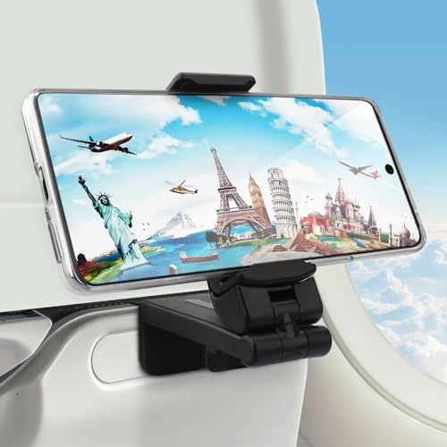 Miruchertter Supporto per telefono per aereo, compatto, da viaggio, con rotazione a 360 gradi, universale, essenziale da viaggio, ideale per aereo, tavolo, vassoio