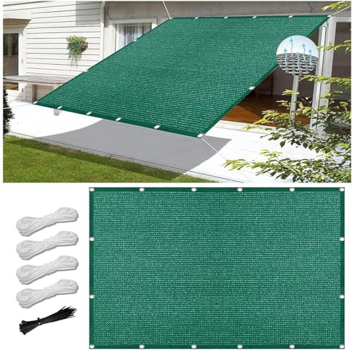 Tenda a Vela Ombreggiante Traspirante 220 x 250 cm, Antistrappo, Traspirante, 98% Anti UV, Tenda Parasole Schermo Privacy, Vela Parasole Pergola, per Balcone, Terrazza, Verde Scuro