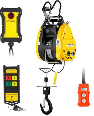 NEWTRY 300KG Elektrische Seilwinde 1600W Motor 19M/min Schnellaufzug Max. 30 Meter Hubhöhe, 2 in 1 Kabelsteuerung und Fernsteuerung für Garage, Werkstatt Materialaufzug 220V CE