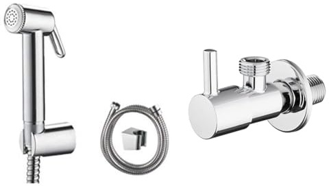 Ibergrif - Douchette WC avect Support et Flexible, Pomme de Douche, Chrome & M22025-1/2 Robinet d'Arret de Régulation avec Poignée, Robinet Équerre (1/2 * 1/2) pour Cuisine et Salle de Bains, Chromé