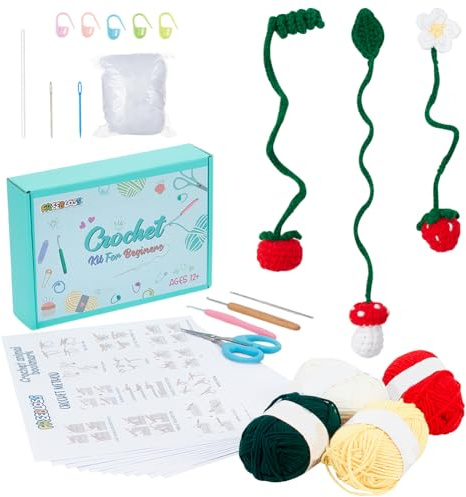 FREEBLOSS 12 Set Häkelset Für Anfänger Lesezeichenset Für Erwachsene Lesezeichen In Verschiedenen Stilen Starterset Zum Stricken Lernen Mit Ausführlichem Tutorial Video Und Anleitung