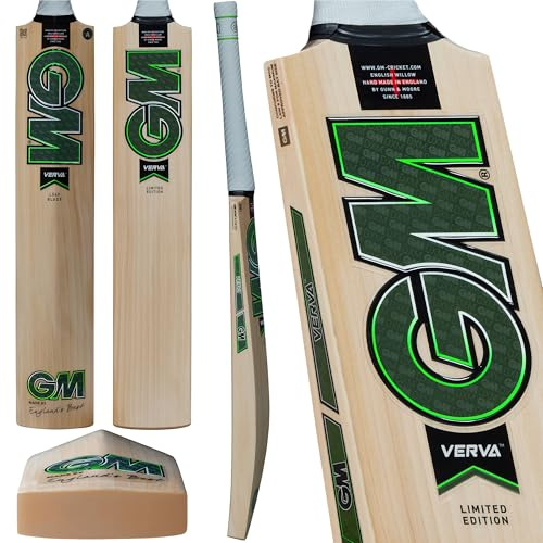 GM | Cricket Bat, Verva 404, Seasoned Bleached Grade 3 English Willow, DXM, ToeTek and NOW, Size 5 Suitable for Players 150-157cm, 4 ft 11 inch, 5 ft 2 inch | Gunn & Moore