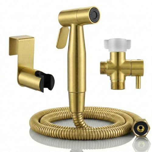 BARROCK Handheld Bidet Sprayer for Toilet, 2 Pack Bidets Faucet for Existing Toilets Cloth Diaper Jet Sprayer, Stainless Steel Muslim Shower Brushed Gold Bidet Attachment Set for Baby/Feminine Wash