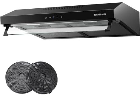 GASLAND UC60BS Hotte Aspirante à Double Moteur 60 cm, Mode Circulation, Extraction Silencieuse 333 m³/h, 3 Vitesses Commande Tactile, Hotte de Cuisine Suspendue en Métal Noir avec Filtre à Charbon