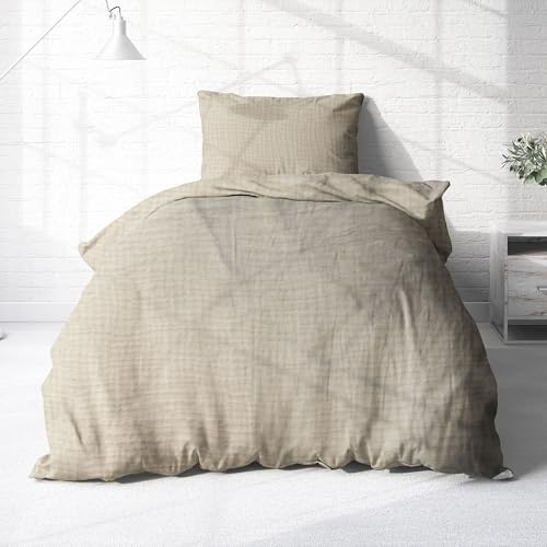 Träumschön Musselin Bettwäsche Set 135x200 & 80x80 Beige - Weiche und Luftige Bettwäsche - Feine Struktur - 100% Baumwolle