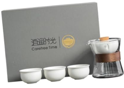 Baoblaze Travel Tea Set Clear Tea Kettle 3 Tea Cups Portable 360° Rotating Loose Leaf Tea Maker Tea Brewer for Hotel Father's Day Gift, White