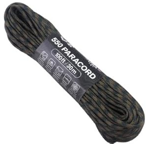 Atwood Rope MFG 550 Paracord 100 Feet 7-Strand Core Nylon Parachute Cord Outside Survival Gear Made in USA | Lanyards, Bracelets, Handle Wraps, Keychain (Woodland)