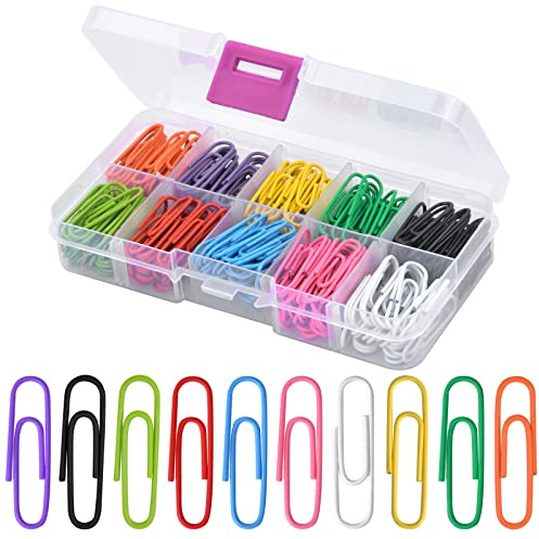 250 Pièces Trombones de Bureau, Trombones Colorés avec Boîte en Plastique, Trombones Colorés Trombones Bureau, 28 mm Clips en Métal, pour Bureau, École