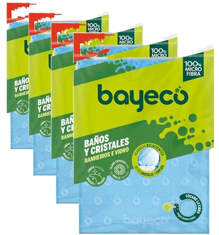 Bayeco - Bayeta Cristales y baños - Solución Espejos, Cristales y Limpieza del baño - Bayeta Microfibra con Gran Capacidad de absorción - No Deja Marcas y Pelusas - 1 Unidad