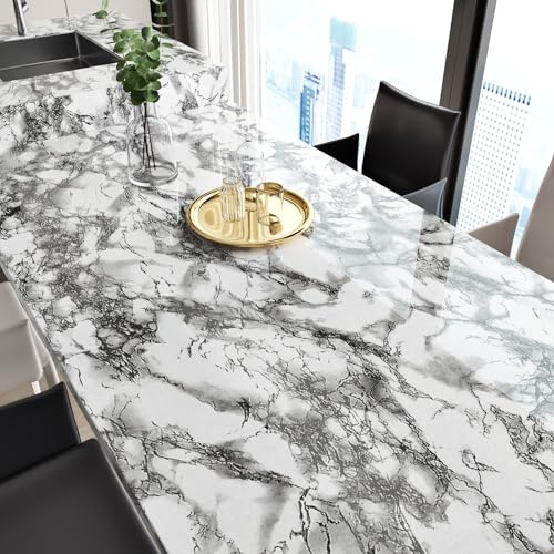 HotDecor Papier Peint Adhesif Marbre Gris Brillant Papier Autocollant Vinyle Adhésif Pour Plan De Travail Cuisine Mur Salon Film Adhesif Pour Meuble Papier Peint Autocollant Lavable 60cm x 300cm