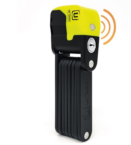 URBAN UR476Y Innovativo Lucchetto Bicicletta Senza e Allarme 120dB Hi-Tech, Lucchetto Bicicletta Pieghevole 2in 1 Sicuro, Supporto Più Funzionale e Trasporto Senza Rumore, Antifurto Bici Monopattino