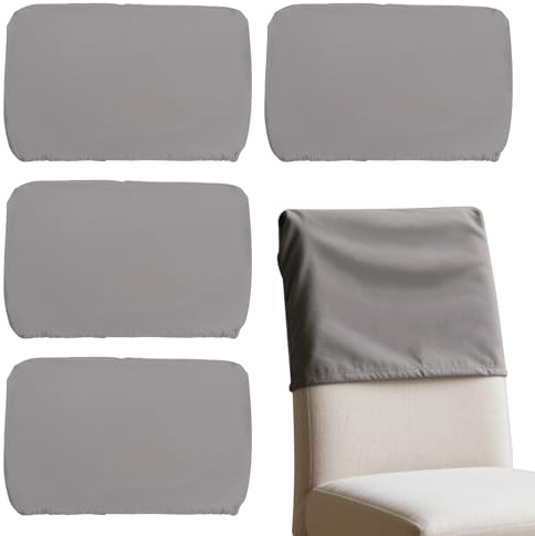 Foppla 4 fundas elásticas de poliéster para respaldo de silla de comedor, a prueba de polvo, color gris y negro para oficina en casa (gris-s)