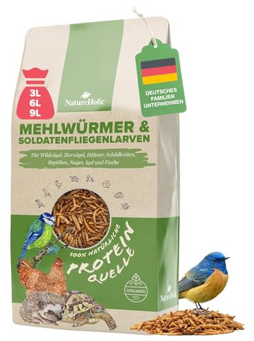 Mehlwürmer & Soldatenfliegenlarven getrocknet | Proteinreiches Futter Vögel, Entenfutter, Nager, Igel, Eichhörnchen, Vogelfutter, Wildvögel Huhn, Reptil | Natürliches Insektensnack (460g)