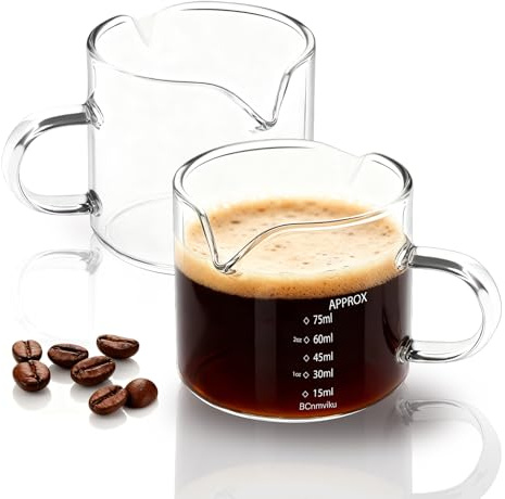 NLnnmuzh 75ml Small Measuring Jug,V-Shaped Spout Espresso Cup for Coffee(2) | pulling morning espresso,latte pouring,syrup apportioning,small baking liquid measurement