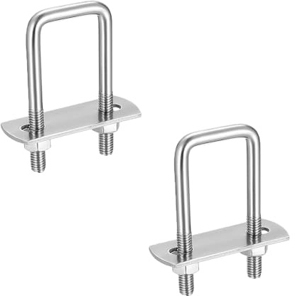 2 pernos en forma de U de acero inoxidable, pernos cuadrados con tuercas y placa de marco para sistemas de tuberías, remolque de coche (M8 x 50 x 120)