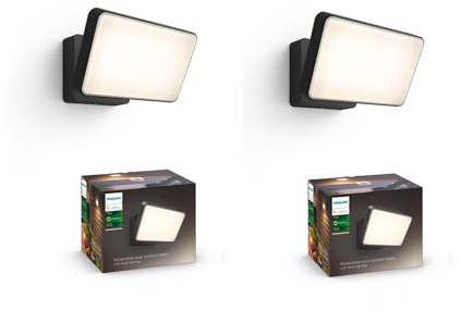 Philips Hue Outdoor Bundle – 2x Welcome Flutlicht Weiß 15W – Smarte Außenbeleuchtung für Sicherheit & Komfort