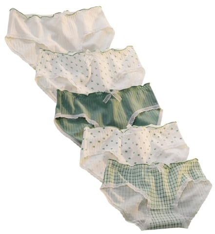 Lot de 5 culottes mignonnes en coton pour femme - Style japonais kawaii - Taille mi-haute - Couverture complète - Doux - Imprimé floral - Bordure à volants - Confortable - Pour le quotidien, N°2, M