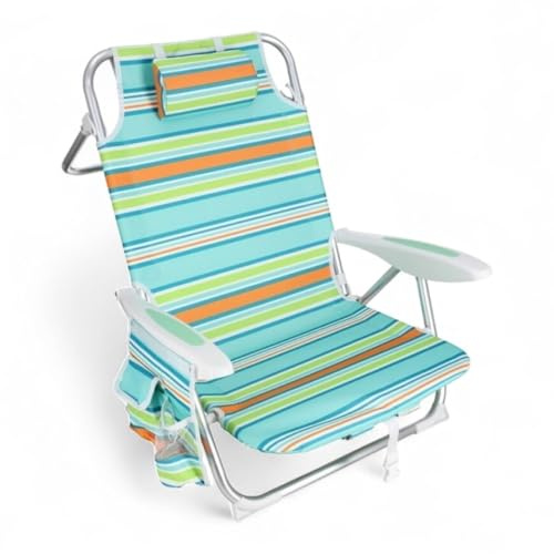 Pincho Silla Playa Plegable Ligera, Reclinable 4 Posiciones con Cojin, Ajustable, Estructura de Aluminio, Mochila, Bolsillo, Ideal Jardin Camping Piscina (1)