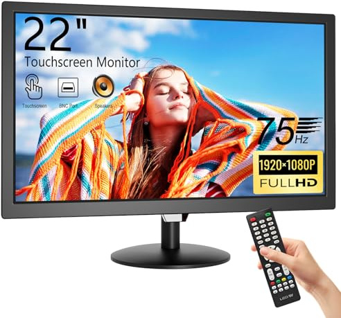 Akntzcs 22-Inch Touchscreen Monitor FHD 1920x1080P 75Hz Computer Monitor PC Monitor with HDMI, BNC, VGA,Multi-Touch Display, Adjustable Angle, Built-in Speakers