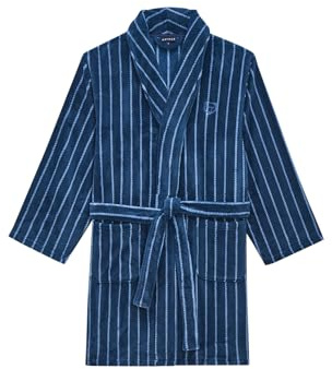 ARTHUR - Robe de chambre homme en polaire - Chaude et douce pour l'hiver - Motif Panda Rayures Bleu - Taille XXL