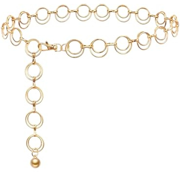 Thapncow Cintura Gioiello Donna, Cinture a Catena in Metallo Cintura Regolabile in Vita, Adatto per l'abbinamento con abito in denim(Oro)