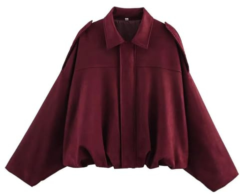 Cropped Jacke Damen Wildleder Bomberjacke Damen Elegant Suede Jacket Women Herbst Bomber Jacke Streetwear Wildlederjacke Kunstwildleder Übergangsjacke Casual Style Kurz Trenchcoat