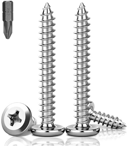 PDKKFF 60 tornillos autorroscantes de cabeza plana M4 x 35 mm, tornillos de cierre Phillips de acero inoxidable 304, tornillos autoperforantes plateados para madera y muebles