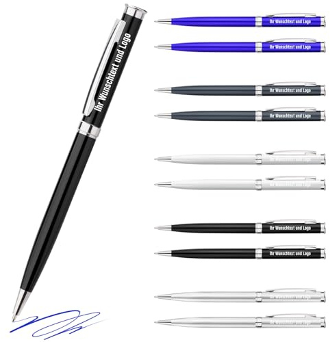 Gravurmaster 10 x Personalisiert Kugelschreiber mit Gravur von Logo/Text/Namen, Geschenk für Abschluss Rente Dank,Hochwertige Metall Drehkugelschreiber für Elternteil Kollegen Lehrer Studenten
