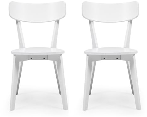 Homely® | Pack 2 sillas Comedor Cody | Auténtico Estilo Escandinavo y Minimalista, para tu Comedor o Cocina | Respaldo Ergonómico Curvado, Tablero Lacado y Madera Maciza Rubberwood | Lacado Blanco