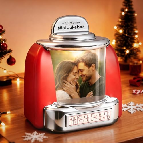 Soview Personalisierte Retro Jukebox Spieluhr mit Foto & Lied, Musikbox Geschenk für Männer Frauen Paare Geburtstag Weihnachten Valentinstag