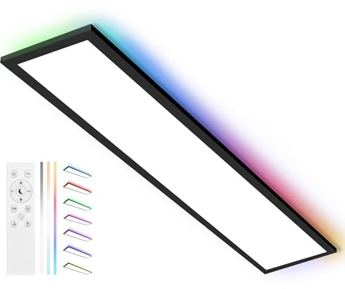 YindaLux LED Panel 120x30cm mit RGB-Backlight 40W 4000lm Dimmbar Schwarz | 2700–6500K einstellbar, Fernbedienung, Nachtlicht, Speicherfunktion, flache Bauform, für Küche, Büro, Wohnzimmer