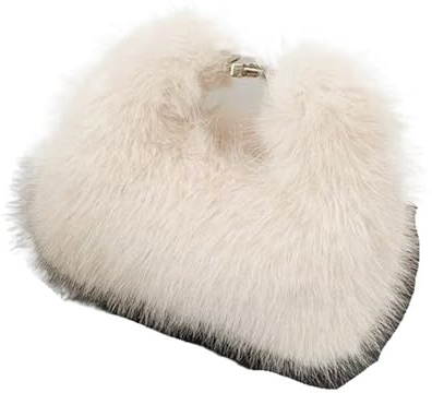 MAQDDO Plysch tygväska mjuk kvinnlig kväll kuvertväska handväska dam liten fluffig crossbody för resor, Vitt, En storlek