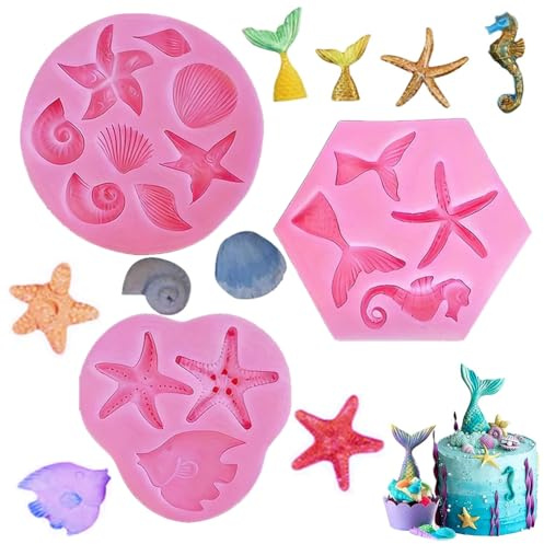 3 moldes de silicona con animales marinos, moldes de silicona para fondant, decoración de tartas, molde de chocolate, velas, gelatina para accesorios de horneado