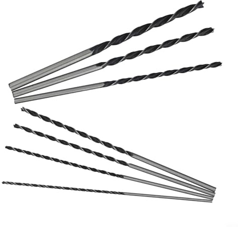 Lot de 7 forets à bois à trois pointes de 4 à 12 mm avec poignée hexagonale à changement rapide pour tournevis électriques, longueur 300 mm, forets en métal gris argenté pour le travail du bois et les